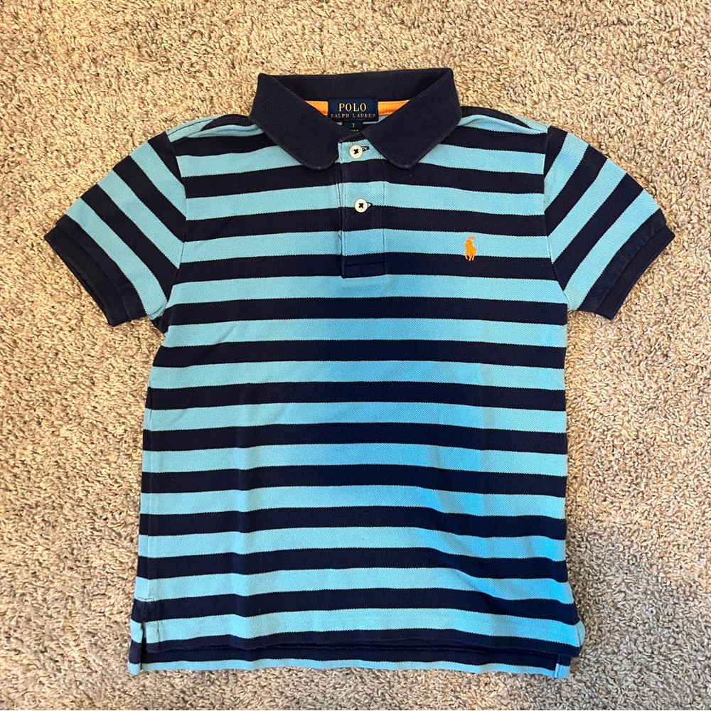 Polo Ralph Lauren Blue Striped Piqué Shirt Size 7